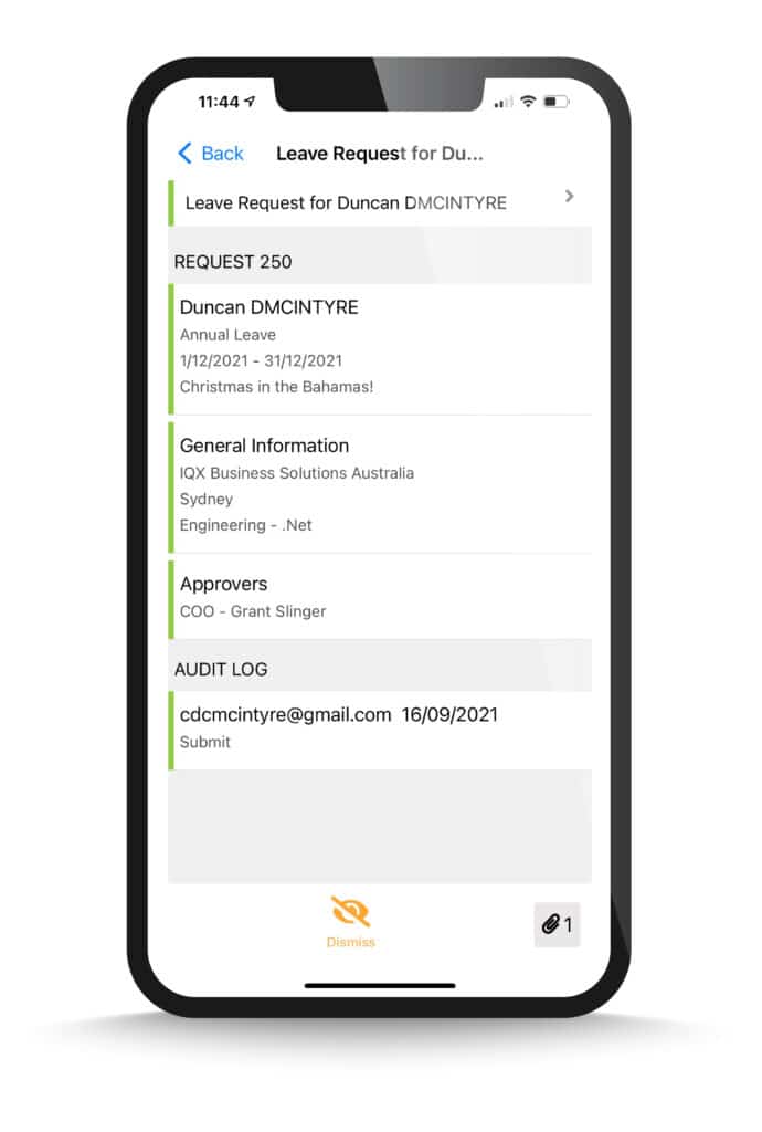 Outbox screenshot approval management OneList on Mobile