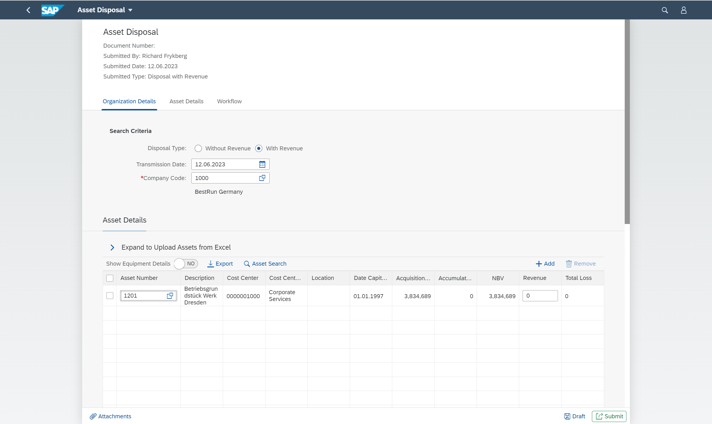 ScreenShot of Asset Disposal SAP Fiori App for Fixed Asset Management