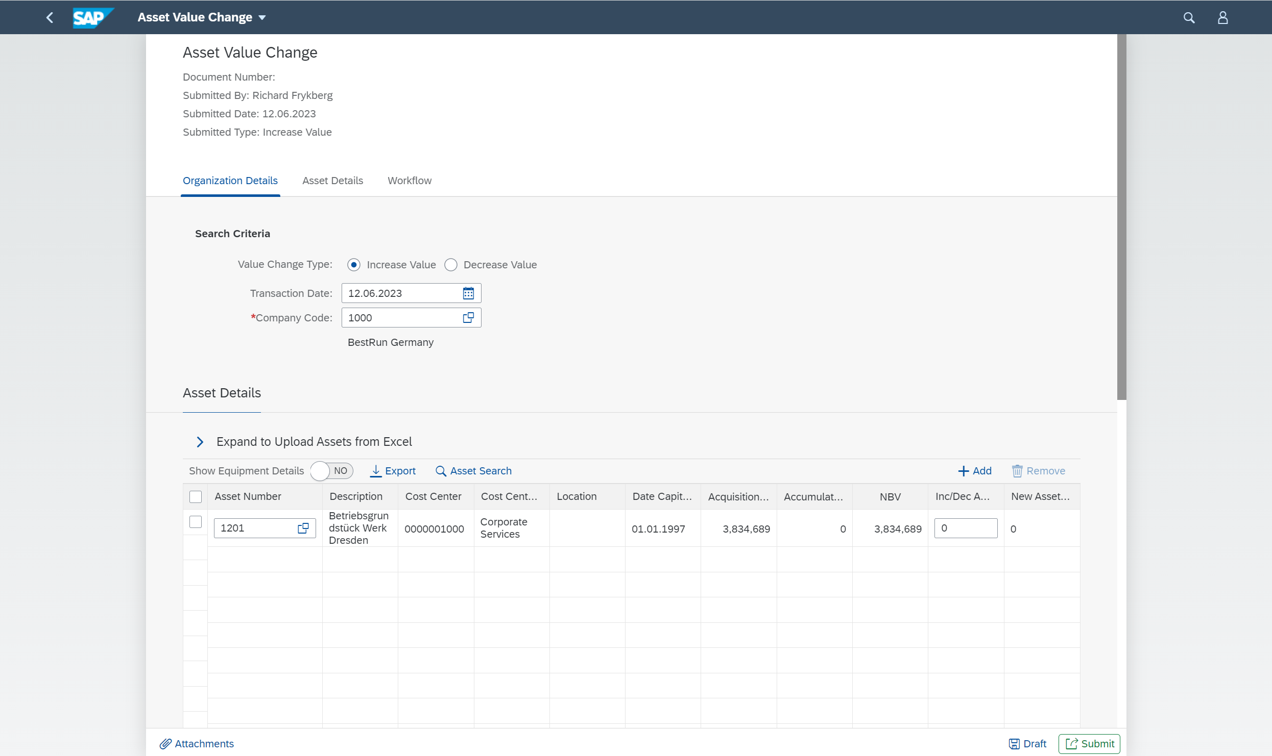 Screenshot of Asset Revaluation SAP Fiori App for Fixed Asset Management