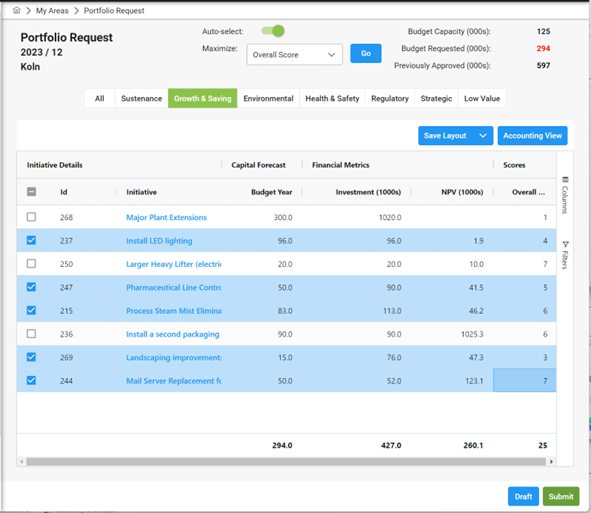 Screenshot of Project Portfolio Request in Stratex Online with SAP Project Portfolio Management