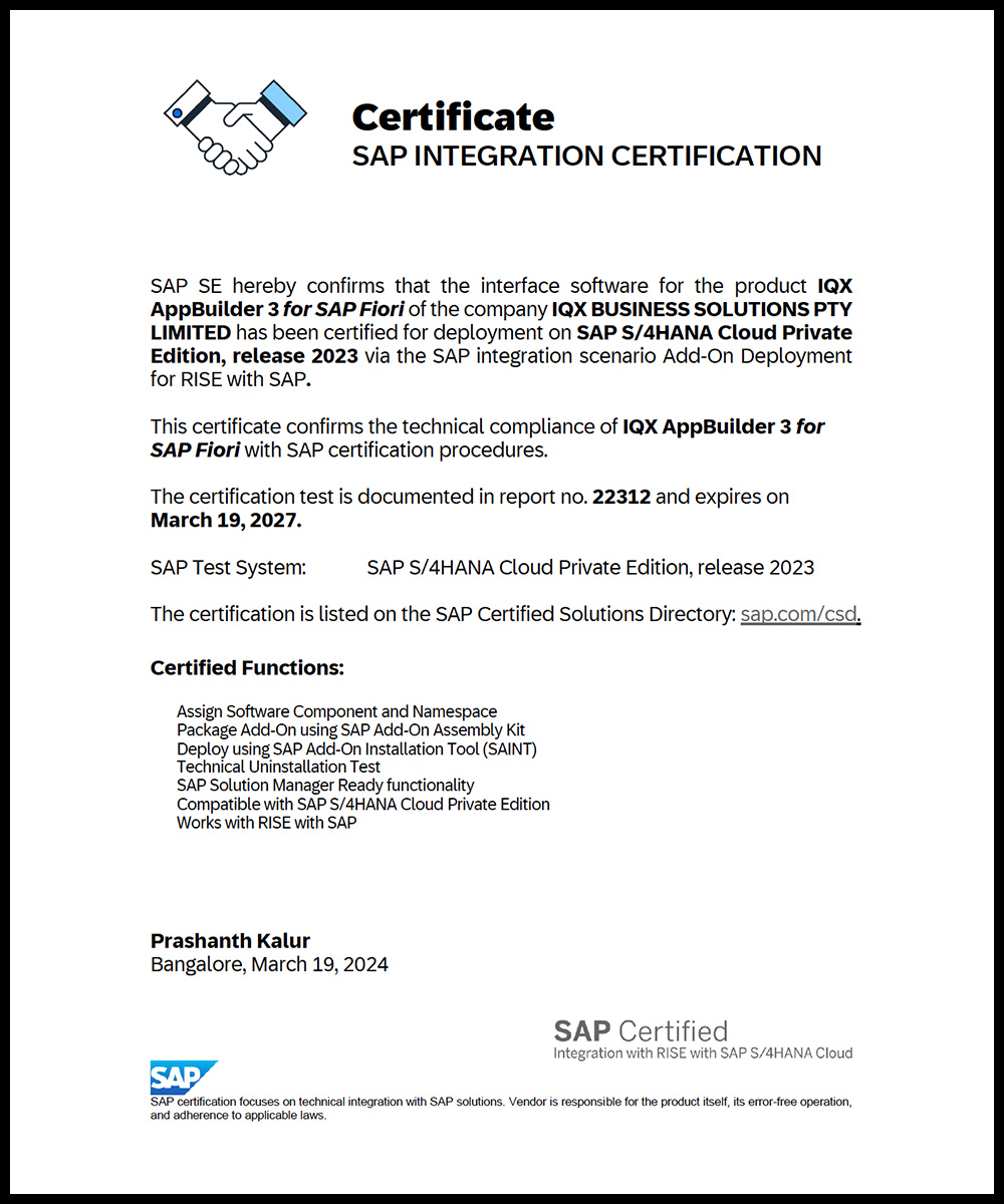 SAP integration certificate for Add-On Deployment for RISE with SAP